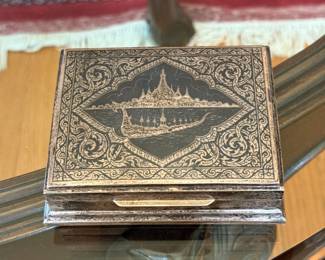 Vintage Siam .925 Sterling Silver Ornate Engraved Cigarette/Trinket Box.