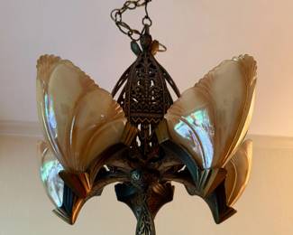 Antique 1930s Art Deco Batwing 5-Light Chandelier by Beardslee Chandelier Mfg. Company of Chicago.