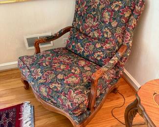 French Louis XV style carved wood floral armchair
