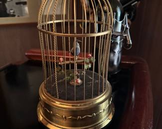 Vintage German Birdcage with Chirping Bird
