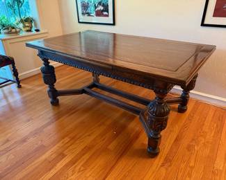 Antique Jacobean style dining table and chairs 