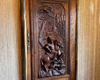 Antique French Hunting Style Carved Panel in solid oak