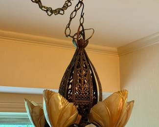 Antique 1930s Art Deco Batwing 5-Light Chandelier by Beardslee Chandelier Mfg. Company of Chicago.