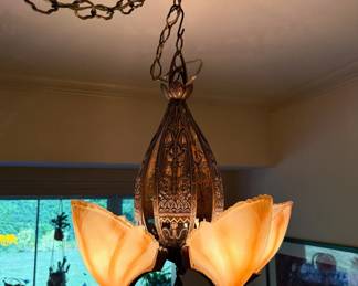 Antique 1930s Art Deco Batwing 5-Light Chandelier by Beardslee Chandelier Mfg. Company of Chicago.