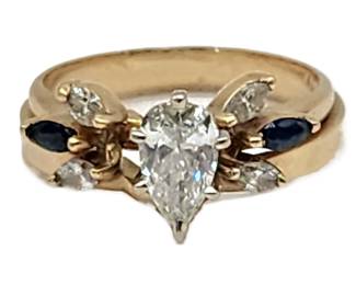 3/4 carat natural diamond ring w diamond & sapphire wrap
