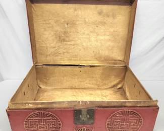 antique Chinese leather trunk as found,all original hardware