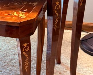 Beautiful Set of 3 Marquetry Inlaid Wood Nesting Tables
