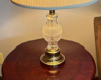 Crystal Table Lamp and Dark Oval Side Table