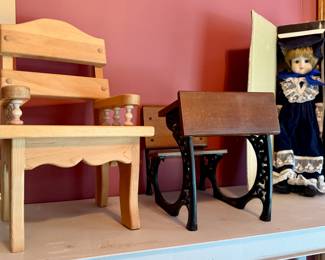 Doll Chair, Samantha School Desk and Porcelain Doll in Box