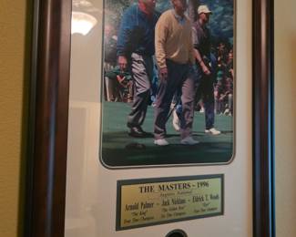 Vintage picture of the 1996 Masters Championship with Arnold Palmer, Jack Nicklaus, & Tiger Woods
