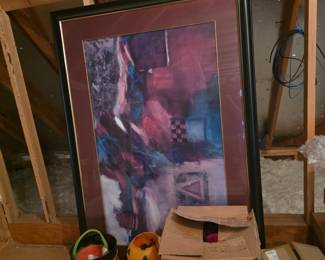 Large framed picture & Halloween items