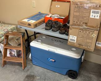 Garage - stool, shoes, ice chest