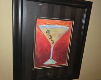 Framed picture of martini glass with olives