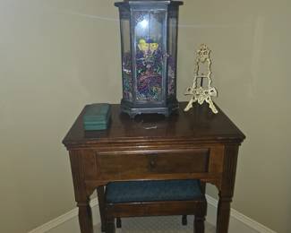Desk with stool & decor