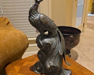 Heavy Peacock figurine with patina