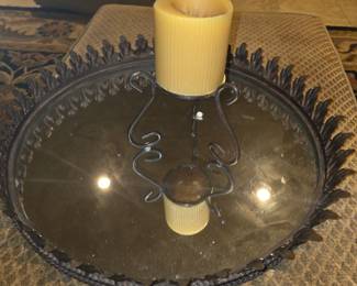 Metal tray with candle & holder