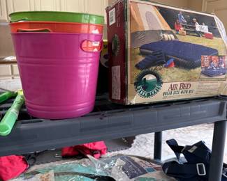 Garage - Plastic buckets, air bed, pop up beach tents for small children