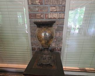 Table & glass & metal urn