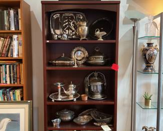 Cherry wood 4 shelf bookshelf 75” x 32” x 14” $75 + tax