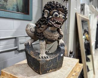 Hand Carved Wooden Foo Dog Sculpture Orlando Estate Auction