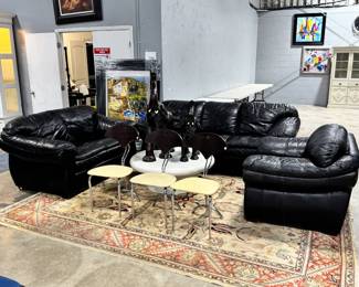 Leather Sofa, Love Seat and Chair, Rug and Coffee Table Orlando Estate Auction
