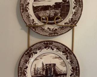 4 Johnson Brothers Historic America Brown ll Plates And Rack