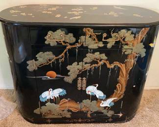 02 Vintage Black Lacquer Chinoiserie Cabinet Sideboard