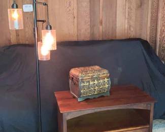 Pier 1 Imports Double Shelf Cabinet With Drawer, Floor Lamp, Tabletop Basket