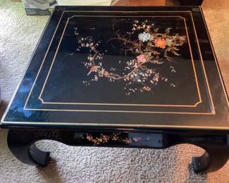 Chinoiserie Black Lacquer Square Coffee Table W Glass Top