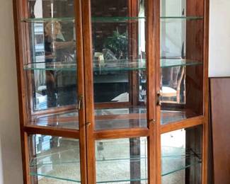 Lighted Cabinet Wood With Beveled Glass Doors Adjustable Glass Shelves