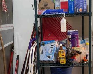 Miscellaneous Cleaning Items And Laundry Items With Drying Rack,Green Metal Wire Rack Included