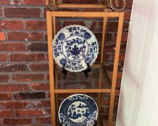 Blue Asian Style Decorative Plate And Display Stand
