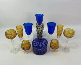 Vintage Amber and Blue Glassware