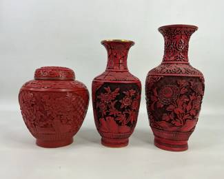 Cinnabar Vases & Jar