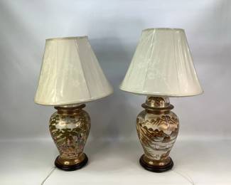 Pair of Hand Painted Porcelain Lamps