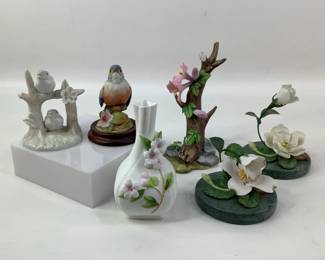 Porcelain Bird and Flower Figurines