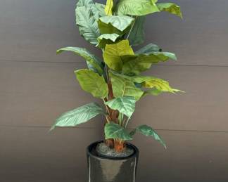 Artificial Tropical Plant with Black Glossy Ceramic Planter