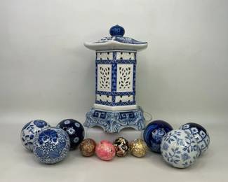 Ceramic Lighthouse Lamp with Decorative Porcelain Balls