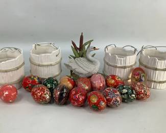 Ceramic Basket Planters and Swan Figurine by Seizan