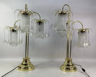 Pair of Vintage Crystal Waterfall Lamps