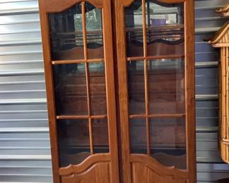 Elegant Wooden China Cabinet with Glass Doors & Interior Lighting