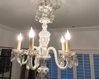 Bohemian Floral Porcelain and Crystal 5 Light Chandelier