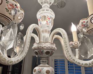 Bohemian Floral Porcelain and Crystal 5 Light Chandelier