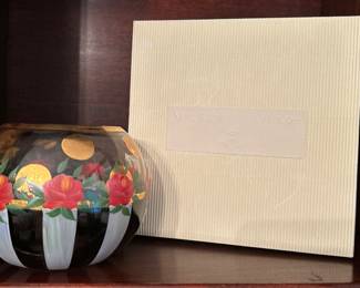 New in Box MacKenzie Childs Hand Painted Glass Globe