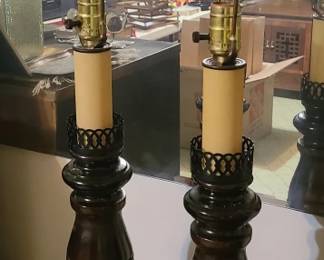 Brass/Wood Hurricane Table Lamps
