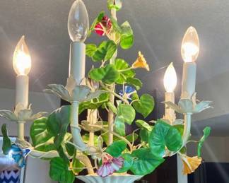 Italian Chandelier Metal Tole Roses Flowers