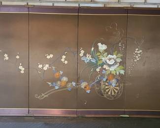 Japanese 4 Panel Byobu Silk Screen Divider