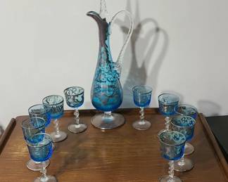 Italian Hand Blown Decanter w/Twisted Stem Glasses