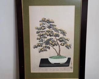Japanese Woodblock Print "Potted Chrysanthemum"
