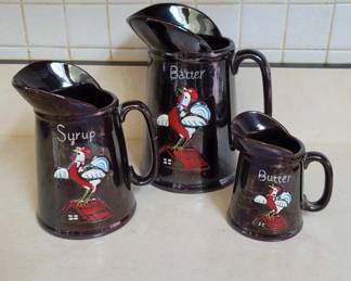 1950's Redware Pancake Pitcher Set Japan